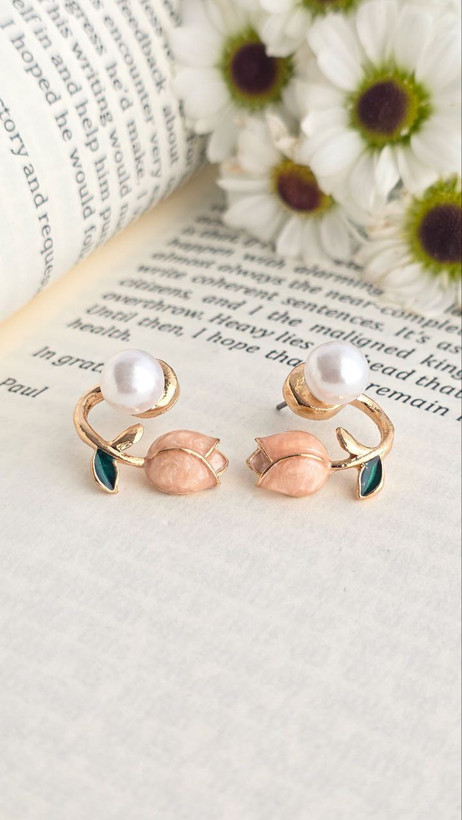 گوشواره گل رز میناکاری